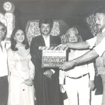 Mahurat of Meri Jung, featuring Subhash Ghai, Meenakshi Seshadri, Anil Kapoor, N.N. Sippy and Jackie Shroff